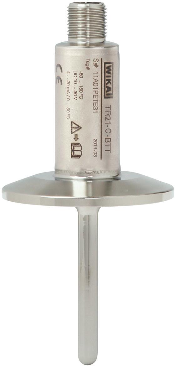 Elektryczny pomiar temperatury Miniaturowy czujnik rezystancyjny Dla procesów sterylnych Model TR21-C, z przyspawanym przyłączem kołnierzowym Karta katalogowa WIKA TE 60.