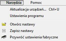 Menu Okno pozwala na przywracanie okien głównych w przypadku ich wcześniejszego zamknięcia. Aplikacja AC STAG pozwala użytkownikowi na dowolne rozmieszczenie okien aplikacji.