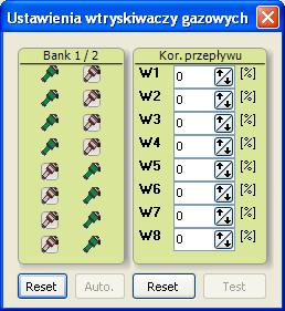 Rysunek 2.1.10 Widok okna Ustawienia wtryskiwaczy gazowych.