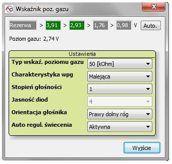 2.1.12 Wskaźnik poziomu gazu W celu edycji ustawień wskaźnika poziomu gazu należy kliknąć prawym klawiszem myszy na oknie centralki.