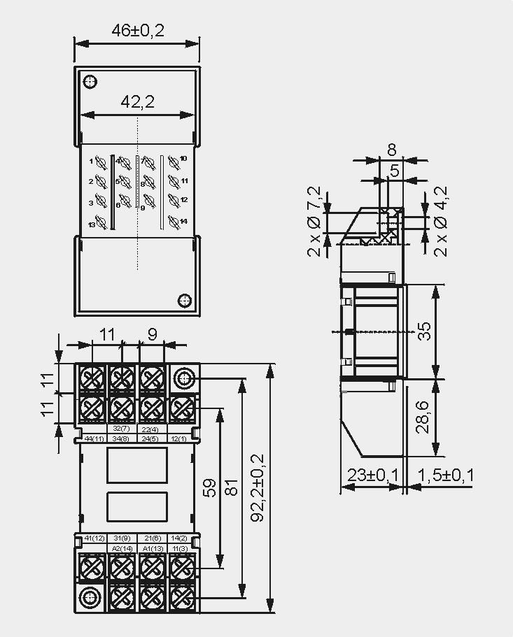 GZ14Z Do R15-4P Rozstaw otworów w płycie montażowej Montaż na płycie, zatablicowy 92,2 x 46 x 23 mm