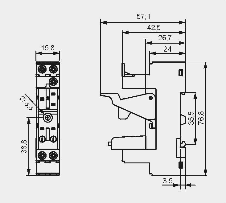 sensitive 78,1 x 15,9 x 61(66,5) mm ❷ Jeden tor prądowy, raster 3,5 mm Schematy