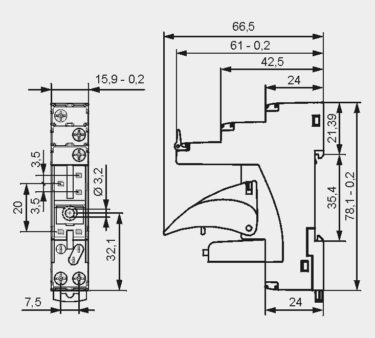 sensitive dokręcenia zacisku: 0,5 Nm 76,8 x 15,8 x 42,5(57,1) mm ❷ Jeden tor