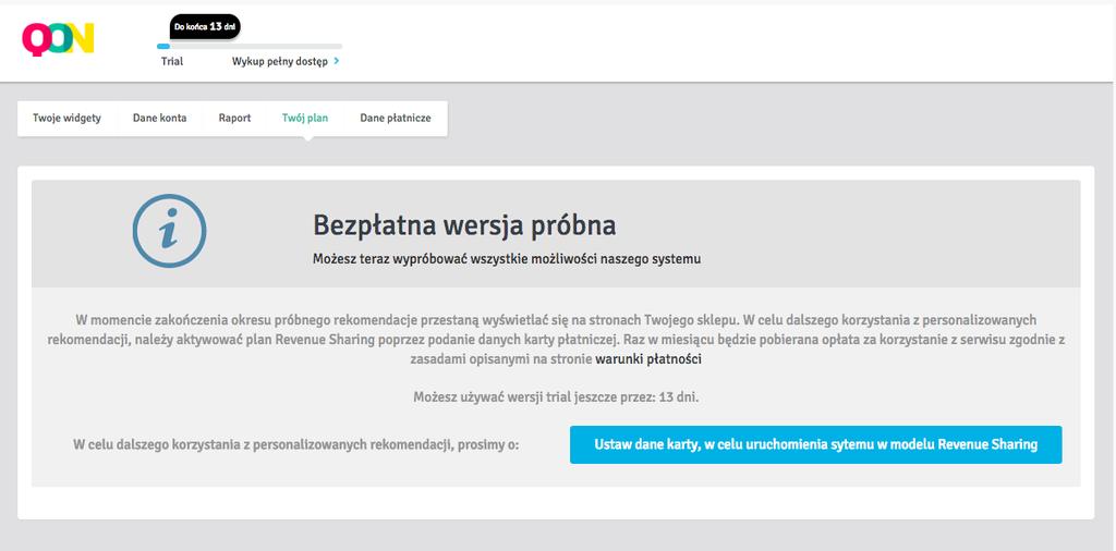 Produkty jest to liczba unikalnych produktów zakupionych z rekomendacji Sztuki jest to liczba sztuk sprzedanych produktów CTR jest to odsetek osób, którym został wygenerowany widżet i którzy w niego