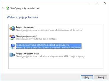 Politechnika Poznańska 7 Instalacja certyfikatu oraz konfiguracja WiFi w systemie Windows 10 Wybieramy Ręczne nawiązywanie połączenia z siecią bezprzewodową Konfigurujemy ustawienia sieci: