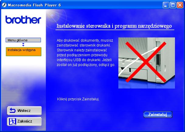 Etap 2 Użytkownicy korzystający z kabla połączeniowego i podłączenie drukarki do komputera Jeśli zostanie wyświetlone okno Kreator znajdowania nowego sprzętu (Found New Hardware Wizard), kliknij
