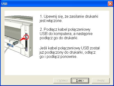 6 Po pojawieniu się tego okna upewnij się, że zasilanie drukarki jest włączone.