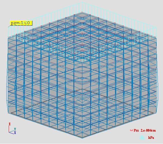 Model kosza o wymiarach 1,0 x 1,0 x 1,0 m zaprojektowano w pakiecie KONSTRUKCJE OBJĘTOŚCIOWE- BRYŁY, sposobem uproszczonym, stosując siatkę czworokątną o oczkach 100 x 100 mm zamiast typowej dla