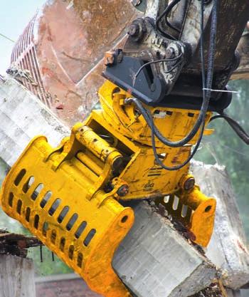 Sortowanie i recykling wszystkich frakcji odpadów Dzięki swojej szczególnie mocnej konstrukcji chwytaki do gruzu MG nadają się zarówno do sortowania, jak i załadunku materiałów powyburzeniowych, a