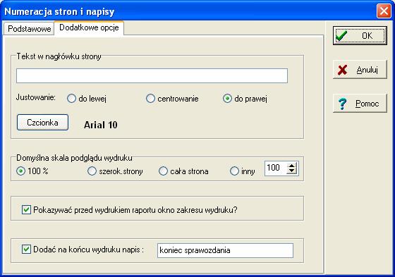 - 47 - Symbol za numerem strony - wstępnie program przyjmuje, że tym symbolem będzie spacja i kreska " -". Użytkownik może tu wpisać dowolny symbol lub napis.