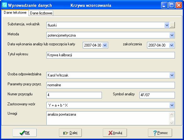 - 5 - Najpierw należy wprowadzić dane tekstowe. W oknie dialogowym "Dane tekstowe" należy wypełnić kolejne pola edycji, przemieszczając się po nich klawiszem TAB.