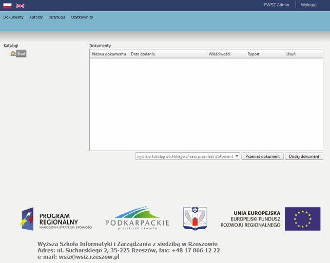 Po poprawnym zalogowaniu zostaniemy przekierowani na stronę umożliwiającą dodawanie dokumentów (rys.2). Rys.