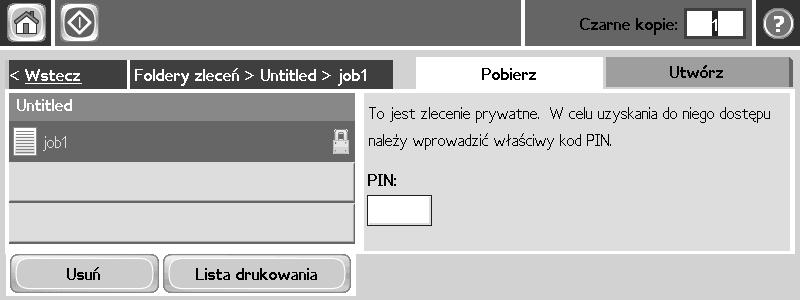 Pobieranie przechowywanego zlecenia Przewiń w dół i dotknij opcji Przechowywanie zleceń. Wybierz nazwę zlecenia z listy.