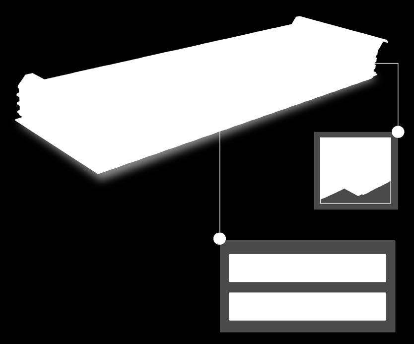 Na zewnatrz plyty dachowe posiadają mikro-trapezowanie (T).