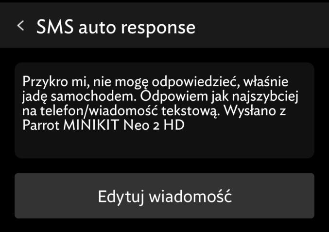 Kolejna zakładka pozwala włączenie / wyłączenie automatycznie wysyłanej wiadomości SMS, jeśli kierujący nie