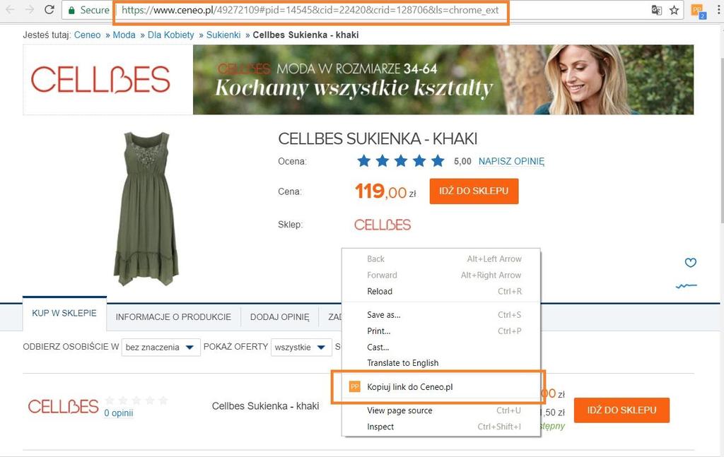 Będąc na stronie konkretnego produktu należy pamiętać o tym, aby prawym przyciskiem myszy kliknąć na białe tło