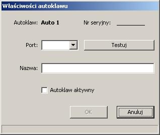 W menu kontekstowym wybranego autoklawu istnieją dwie opcje: właściwości autoklawu oraz usuń autoklaw z listy.