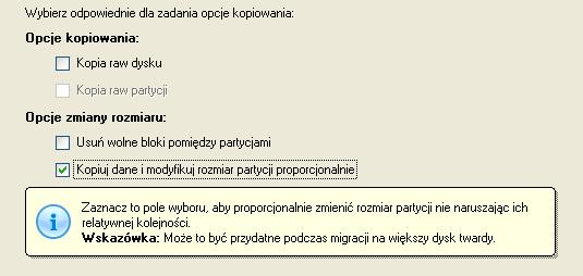 Na kolejnej stronie kreatora, określ opcje kopiowania.