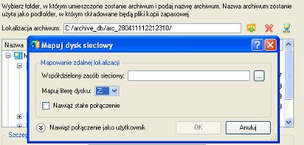 W przeciwnym wypadku dostępne ono będzie tylko dla bieżącej sesji systemu Windows; - Kliknij przycisk Podłącz jako użytkownik i określ nazwę użytkownika oraz hasło dostępu do wybranego zasobu