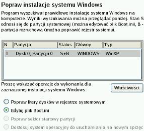 Na następnej stronie wybierz żądaną instalację Windows z listy wszystkich znalezionych instalacji.