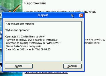 11. Zatwierdź operację. 47 12. Po ukończeniu operacji kliknij przycisk Raport, aby zobaczyć stronę z podsumowaniem. Program umożliwia również przechowanie raportu wynikowego.