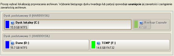 Na kolejnej stronie określ dysk twardy, a następnie jego partycje do przywrócenia na nie obrazu (jeżeli jest ich wiele na komputerze).