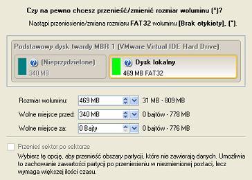 Możesz również wykonać tę operację ręcznie, podając dokładną wartość rozmiaru wolnego miejsca.