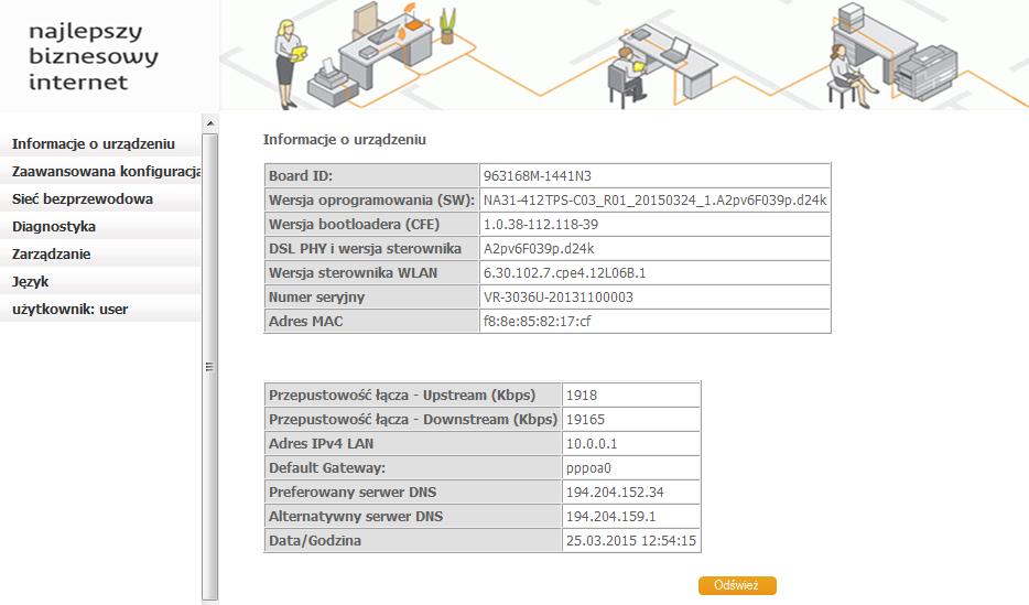 konfiguracja usługi i modemów modem