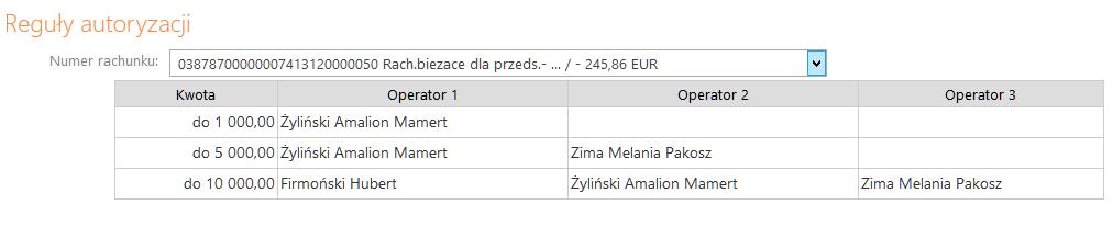 ustalane w banku, nie ma tu możliwości zmiany. Rachunek można wybrać z rozwijanej listy Numer rachunku.