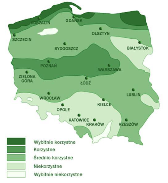 Rysunek 45. Mapa wietrzności Polski (źródło http://www.builddesk.