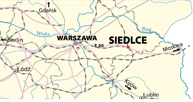 Siedlce położone są w transeuropejskim korytarzu transportowym. W pobliżu Siedlec krzyżują się dwie drogi krajowe (droga krajowa nr 2 i droga krajowa nr 63) oraz drogi wojewódzkie.