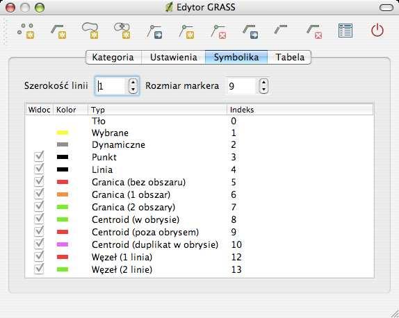 r.in.arc importuje ESRI/ARCINFO GRID ASCII. 7.6 Tworzenie warstwy wektorowej Aby utworzyć nową warstwę wektorową przy pomocy wtyczki GRASS, kliknij ikonę Utwórz warstwę wektorowa GRASS.