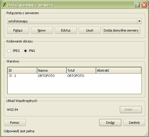 Ryc. 30 Dodaj warstwę WMS Oto niektóre adresy Geoportalu, a których moŝna poćwiczyć połączenie z serwerem WMS: http://maps.geoportal.gov.pl/wms_orto/wmservice.aspx ortofotomapa http://maps.geoportal.gov.pl/wms_prg/wmservice.