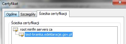 Program komputerowy PPUS - instrukcja obsługi (strona 9) Dla bramki testowej na dzień dzisiejszy powinno wyglądać to tak: Zaleca się sprawdzenie poprawności instalacji certyfikatów w magazynach