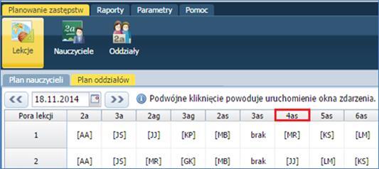 Planowanie i ewidencja zastępstw W wyświetlonym oknie uzupełnić puste pola. Zapisać zmianę. Nieobecność oddziału zostanie zaznaczona w planie oddziału odpowiednim kolorem.