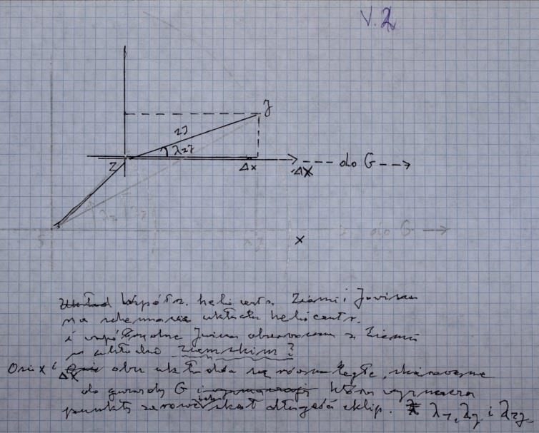 Układ współrzędnych heliocentrycznych Opozycja wyznacza oś X i początek skali czasu u Z, u J prędkości kątowe Ziemi i Jowisza w ruchu po ich orbitach Promienie wodzące zakreślają kąty (długości