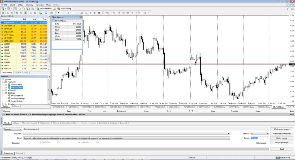 3 Interfejs użytkownika 1 2 3 4 5 9 6 7 8 10 Interfejs użytkownika platformy mforex Trader składa się z następujących komponentów: 1 - Nagłówek okna platformy zawiera numer rachunku, rodzaj rachunku