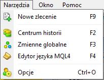 Krok po kroku - umożliwia przesuwanie wykresu o jedną świeczkę/słupek w prawo. Klawisz skrótu: F12.