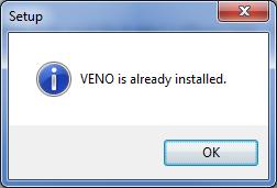 To install this version of the VENO software, please uninstall the current version and start the installation process again.