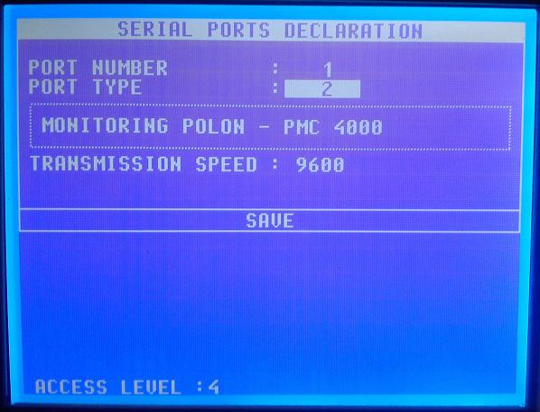 The following window will Please set the following parameters: PORT NUMBER - 1 or 2 (depending on the place, where the cable is connected to the control panel main board) PORT TYPE