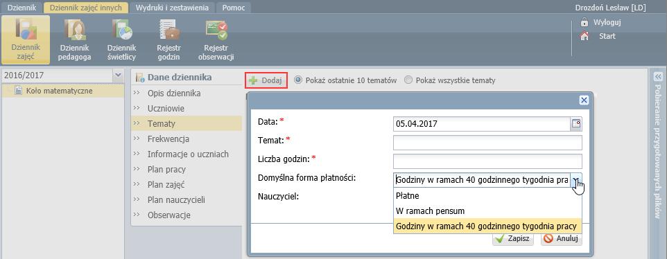 UONET+, wersja 17.02 opis zmian 5 Moduł Zastępstwa 1.