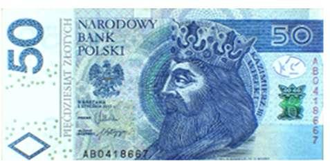 banknotu wzdłuż co najmniej jednego brzegu (w odróżnieniu od banknotu dziurawego)