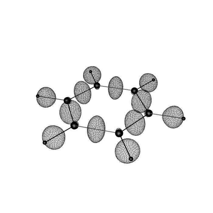 Wyniki obliczeń Całka po obszarze 7:.= 0.025 Podobnie jak w przypadku innych węglowodorów, także w butadienie widoczne są wszystkie wiązania C-C oraz C-H.