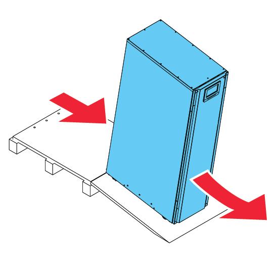 7. Usunąć śruby mocujące wsporniki transportowe do szafy UPS i palety. 8. Wymontować wsporniki transportowe.