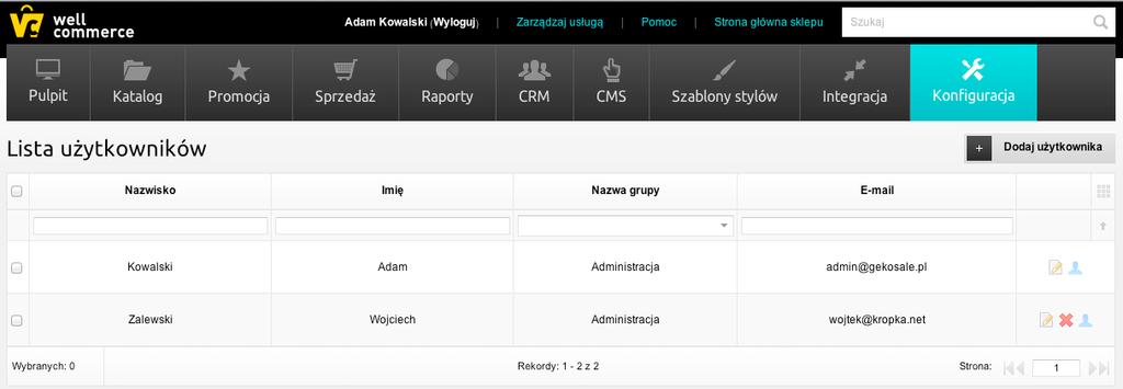 23 i. Użytkownicy Panel konfiguracyjny użytkowników pozwala nam określać dostęp do panelu administracyjnego systemu (pracownikom naszego sklepu).