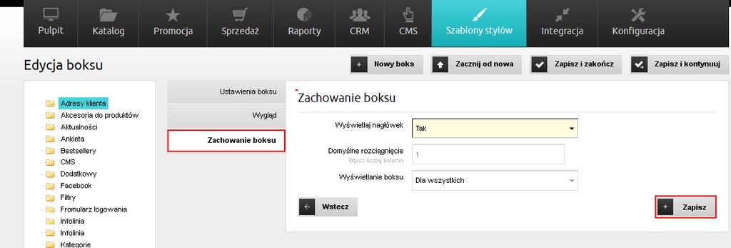 domyślnego rozciągnięcia na stronie. Screenshot.