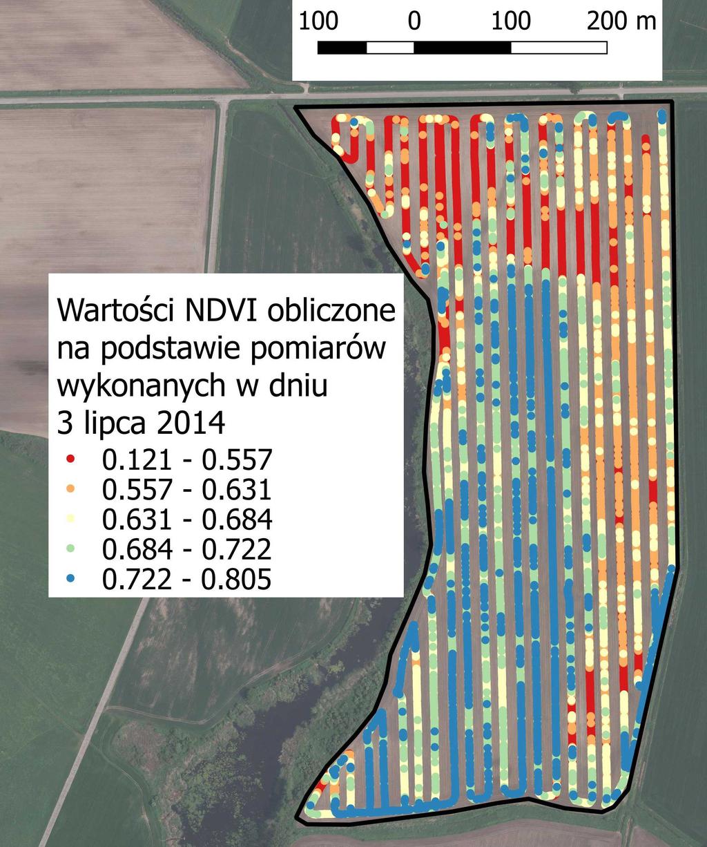 Mapy (surowe) zieloności i gęstości łanu (NDVI) oraz