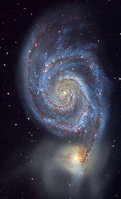 M51 - Galaktyka spiralna (CVn) Galaktyki spiralne zawierają 10 11-10 12 gwiazd. LeŜą w odległościach od 0.02 do 10 mld lat świetlnych.