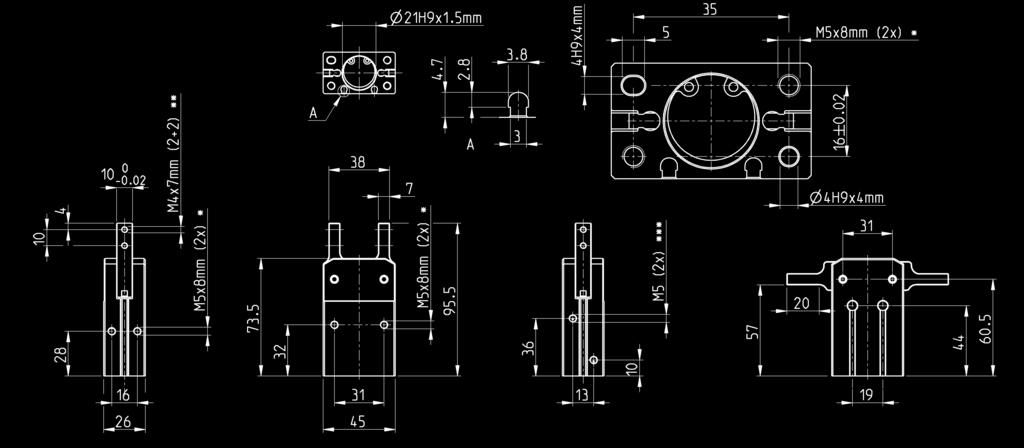 Model CGSN-6 Chwytak CGSN, średnica 20 mm wymiary A = rowek na