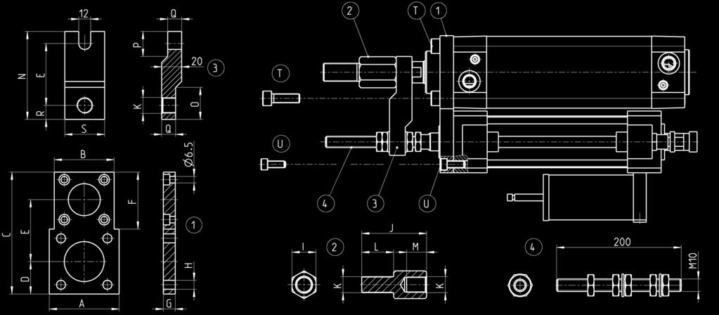 > Hamulce hydrauliczne serii 43 KATALOG > Wydanie 8.7 Zestaw montażowy, mod. 43N-40 Zestaw do montażu hamulców hydraulicznych do odpowiednich do siłowników Ø40, 50, 63, 80.